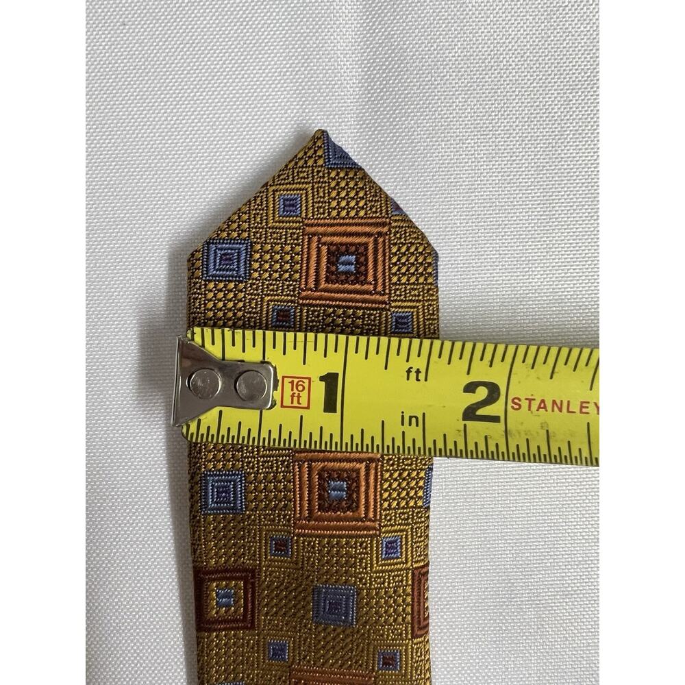 Set Of 3 DANIEL DE FASSON Handmade 100% Silk Tie Geometric Necktie Red Yellow - Picture 14 of 14